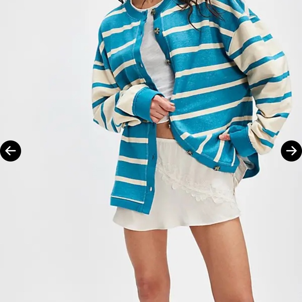 Free People Blue and Cream Striped Cardigan Sweater nwot